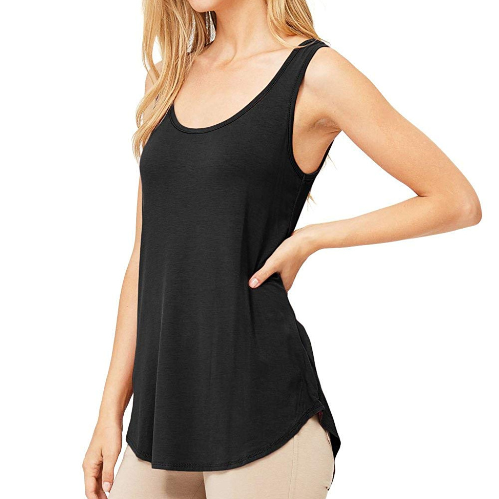 High Low Asymmetric Side Hem Scoop Neck Tank Top
